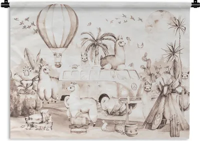 Produktbild von MuchoWow® Wandteppich Wandbehang Alpaka - Tiere - Jungen - Mädchen 150x112 cm Tapisserie Dekoration Wandtuch - Wanddecke - Wandteppiche