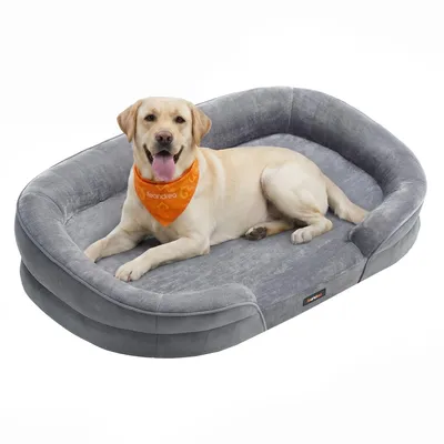 Produktbild von FEANDREA Hundebett, Hundekissen, wasserdichte Innenschicht, erhöhte Ränder, abnehmbarer, waschbarer Bezug, Grau