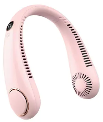 Produktbild von Tragbarer Nackenventilator, Digitalanzeige Halsventilator, Flexibles Silikon, 360° biegbar, Blattloser Ventilator, 5 Geschwindigkeit, Geräuscharm Rosa