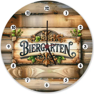 Produktbild von Wanduhr aus Aluminium im Biergarten-Design, Ø ca. 28 cm, batteriebetrieben