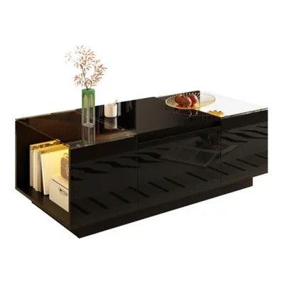 Produktbild von Couchtisch mit Stauraum, LED-Stimmungsbeleuchtung, Glasplatte und 2 Schubladen 105 cm