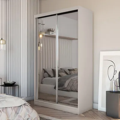Image de BEAUTYSOFA armoire à portes coulissantes DEBRA II 120 cm - armoire à deux portes, penderie, armoire avec miroirs, tringle à vêtements et 2 tiroirs, couleur : cachemire
