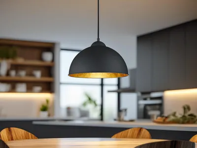 Produktbild von Retro Pendelleuchte dimmbar Ø31cm in schwarz/gold Hängeleuchte für Esszimmer E27
