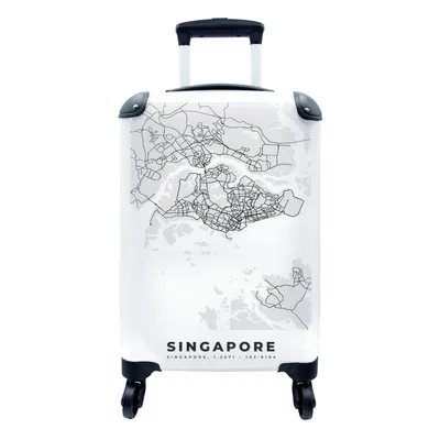 Produktbild von MuchoWow® Koffer Handgepäck Trolley Rollkoffer Kleine Reisekoffer mit 4 Rollen - Singapur - Karte - Stadtplan - Schwarz und weiß - Karte - Cabin Size < 55x40x23 cm & 55x40x20 cm - Fotokoffer - Kabinenkoffer - Boardgepäck - Reise-Box - Reisekoffer - Reisegepäck - Koffer mit Bild - Trolley für Kinder