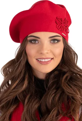 Produktbild von Vivisence Baskenmütze Damen mit Blumenapplikation Universalgröße - Mütze Damen Winter für Elegante Frauen Strickmütze herbst Wollmütze verziert - Rot