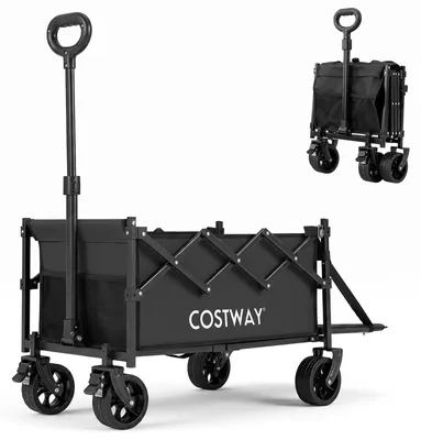 Produktbild von COSTWAY Bollerwagen 63L+29L faltbar, Handwagen bis 150kg, Strandwagen mit klappbarer Heckklappe, verstellbarem Griff & Rädern, Transportwagen Schwarz
