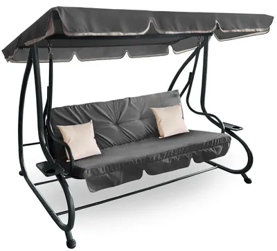 Produktbild von Aga Gartenschaukel 2in1 GRANDLUX Gartenschaukel 3-Sitzer Gartenliege,Schaukel,Gartenbank bis 250 Kg, Dunkelgrau