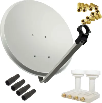 Produktbild von PremiumX SAT Anlage 80cm Antenne Hellgrau Quad Monoblock WE 8x F-Stecker