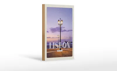 Produktbild von Holzschild Reise 12x18 cm Lisbon Portugal Sonnenuntergang