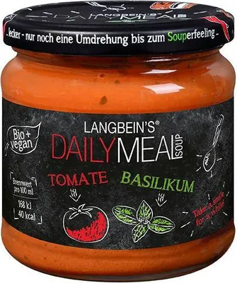 Produktbild von Langbein's Daily Meal Tomate-Basilikum-Suppe  350ml Glas Vegan  Glutenfrei
