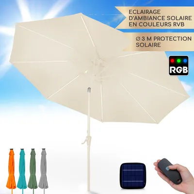 Image de Blumfeldt Parasol de Jardin Exterieur et Balcon, Panneaux Solaires, Lumières LED, Protection UV, Etanche, Grand Parasol Deporte Réglables Hauteur et Angle, Parasols Exterieur Jardin, Avec ou Sans Pied