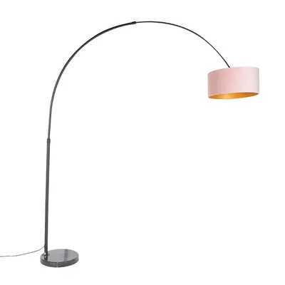 Produktbild von Bogenleuchte Samt Schirm Schwarz Pink mit Gold 50 cm XXL