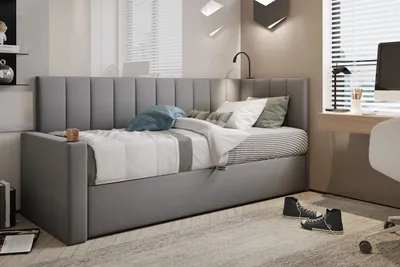 Produktbild von TRADA Tokio Jugendbett Boxspringbett 80x200 mit Hohes Kopfteil und Matratze Grau Recht