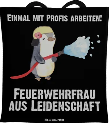 Produktbild von Mr. & Mrs. Panda Shopping Tasche Feuerwehrfrau Leidenschaft - Schwarz - Geschenk, Ausbildung, Schultasche, festivaltasche, Tote Bag, Freiwillige Feuerwehr, Spruch, Uni