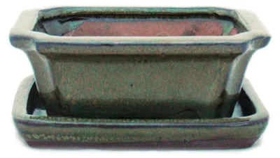 Obrázek produktu pro Bonsajová miska s podšálkem velikost 1 - olivově hnědá - hranatá - model G13 - 12cm - š 9,5cm - v 4,5 cm