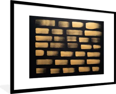 Produktbild von MuchoWow® MuchoWow® Gerahmtes Poster Goldene Streifen auf schwarzem Hintergrund 90x60 cm - Poster mit zchwarzem Bilderrahmen - Wanddekoration - Fotos