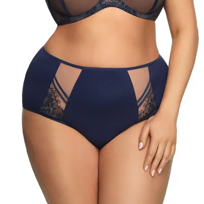 Produktbild von Gorsenia Damen Slip Unterhose Tüll Spitze hoher Bund K497 Paradise, dunkelblau, 4XL