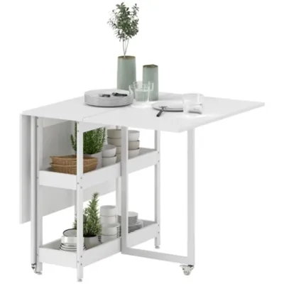 Produktbild von Esstisch Klappbar Küchentisch für 2-4 Personen mit 2 Offenen Ablagen, Mobiler Esszimmertisch Klapptisch für Esszimmer 133,4 x 80 x 75 cm