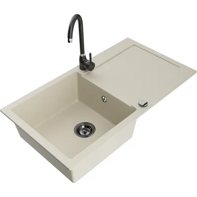 Produktbild von Mexen Leo 1 Becken-Granitspüle mit Abtropffläche und Mischbatterie Telma, Beige - 6501-69-670200-70