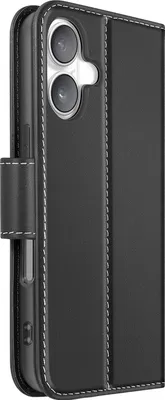 Produktbild von Avizar, Portemonnaie Etui iPhone 16 Premium Leder mit Standfunktion, Schwarz