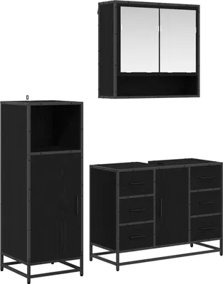 Image de Ensemble de mobilier de salle de bain 3 pcs Chêne noir