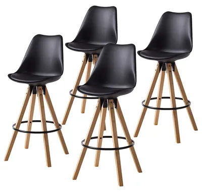 Produktbild von home24 Barstuhl - Kunstleder / Gummibaum massiv / Metall