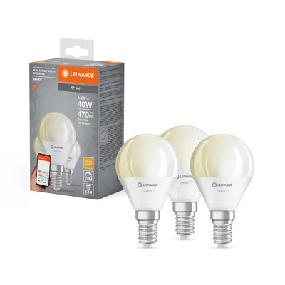 Imagen del producto de 3 x Ledvance LED Smart+ P47 Tropfen 4,9W = 40W E14 Matt 470lm Warmweiß 2700K Dimmbar App Google Alexa WiFi