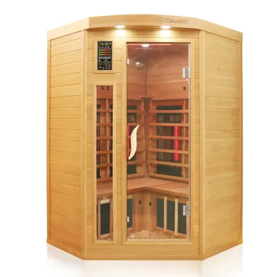 Produktbild von Dewello Infrarotkabine Infrarotsauna LAKEFIELD PRO Hemlock-Zeder 120cm x 120cm inkl. Vollspektrumstrahler, Bodenstrahler