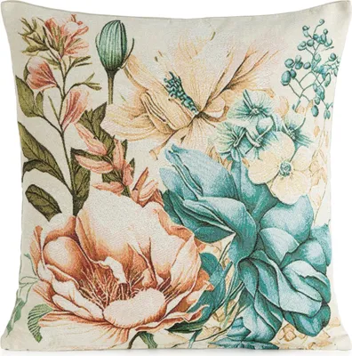 Produktbild von EUROFIRANY | Kissenbezug - 45 x 45 cm - cremefarbene Kissenhülle mit Blumenmuster - Gobelin