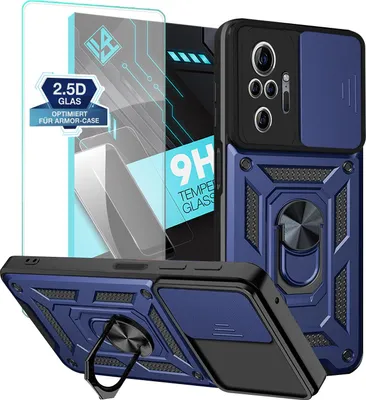 Produktbild von Armor Handyhülle für Xiaomi Redmi Note 10 Pro mit 9H Displayglas Displayschutz Kameraschutz Handy Panzer Case Cover Schutzhülle Outdoor Farbe: Blau