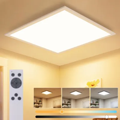 Obrázok produktu pre LED panelové stropné svietidlo 45x45 cm, 13,5 W, stmívateľné, s diaľkovým ovládaním, vhodné do kuchyne. Ploché stropné svietidlo, biela farba, vnútorné osvetlenie pre kuchyňu, obývačku a chodbu