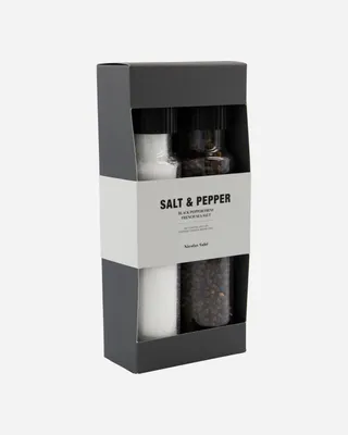 A gift box containing salt and pepper grinders.