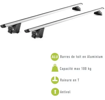 Produktbild von Dachgepäckträger aus Aluminium, GREEN VALLEY EDGE, 112 cm, für geschlossene Dachreling, 2 Stück, maximale Tragfähigkeit: 100 kg, Farbe: Grau