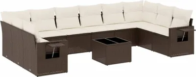 Produktbild von vidaXL 11-tlg. Garten-Sofagarnitur mit Kissen Braun Poly Rattan