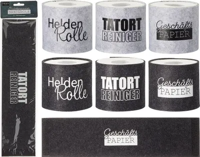 Produktbild von 3 Stück Toilettenpapier Banderole in hellgrau mit verschiedenen Sprüchen