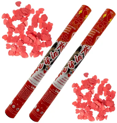 Productafbeelding van Confetti kanon - Party Popper - Shooter - 60cm - Papieren Harten - Rood - 2 Stuks