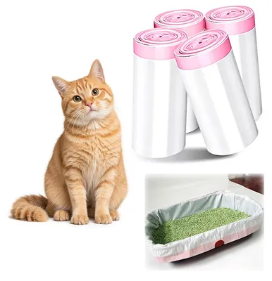 Produktbild von 80 Stück Katzentoilettenbeutel mit Zugband, 64 x 40 cm XXL Müllbeutel für Selbstreinigende Katzentoilette, Reißfest Langlebige Flüssigkeitsdicht, Verdickte Katzenklo Beutel mit Tragegriff