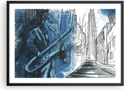 Produktbild von Gerahmtes Poster - Schwarzer Rahmen - Saxophon Musiker Zeichnen - 70x50 cm - Wand Bild - Wanddeko - Wandbilder - Wandposter - Bilderrahmen - Bilder - Kunstdruck - Wandbild - P2BAA70x50-4148