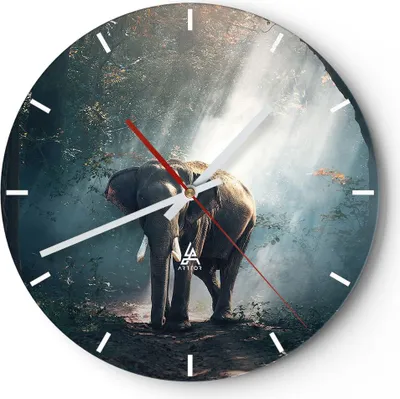 Produktbild von Wanduhr - Rund - Glasuhr - elefant natur - 30x30cm - Schleichendes Uhrwerk - Lautlos - zum Aufhängen bereit - Dekoration Modern - Wanddekoration aus Glas - C3AR30x30-3972