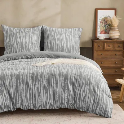 Immagine prodotto di Set di lenzuola 135x200 cm, cotone, motivo a righe, grigio scuro, 2 pezzi