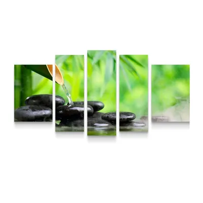 Produktbild von Startonight Obrazy Zen Stones and Green Bamboo, Obrazy na plátně Velká sada 5 kusů v přírodním rámu 90 x 180 cm, Obraz Den Noc