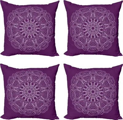 Produktbild von ABAKUHAUS lila Mandala Kissenbezug Set (4 Stück), abstrakte Kurven, Moderner Doppelseitiger Digitaldruck, 40 cm x 40 cm, Lila und Pale Mauve