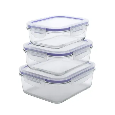 Immagine prodotto di set di 3 contenitori Practic per alimenti Contenuto 0,6 Coperchi da 1 e 2 litri con clip