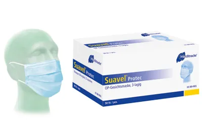 Zdjęcie produktu dla [50 sztuk] [niebieski] Ochraniacz szczęki Suavel Protec Typ II z elastyczną opaską, [Meditrade]
