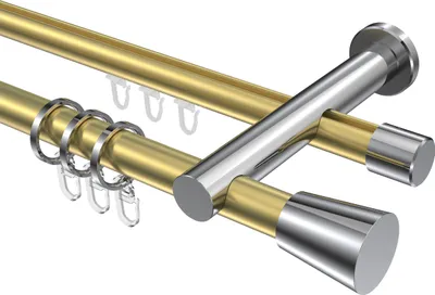 Produktbild von Interdeco Rundrohr-Innenlaufstange / Gardinenstange (Kombination) Messing-Optik / Chrom, Typ Platon Sitra (Konus), 20 mm Ø 2-läufig, 320 cm