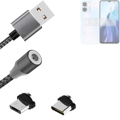 Produktbild von K-S-Trade Hochwertiges Magnet-Lade-kabel Sync-Kabel Daten-Kabel für Oukitel C35 mit USB-Typ-C-Anschluss und Micro-USB-Anschluss 2A bis zu 480mbps