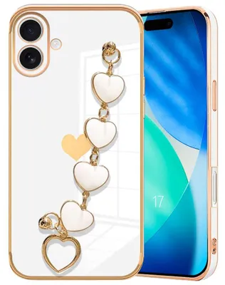 Image de Coque pour iPhone 17, Protection Silicone Anti-Rayures avec Bracelet Cœur - Blanc