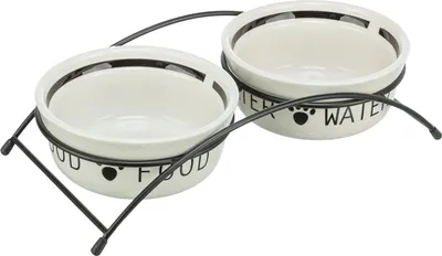 Produktbild von TRIXIE Napf-Set, Keramik/Metall - weiß/schwarz - 2 × 0,25 l/ø 13 cm/27 × 7 × 14 cm