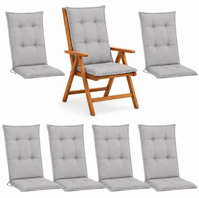 Produktbild von BURI 6x Hochlehner Auflage 120x50x5,5 cm - wetterfeste Gartenstuhlauflage mit Schaumkern & Vollvlies, Halteband & Bindebänder, bequemes Stuhlpolster für Balkon, Terrasse & Garten (Anthrazit/Grau)
