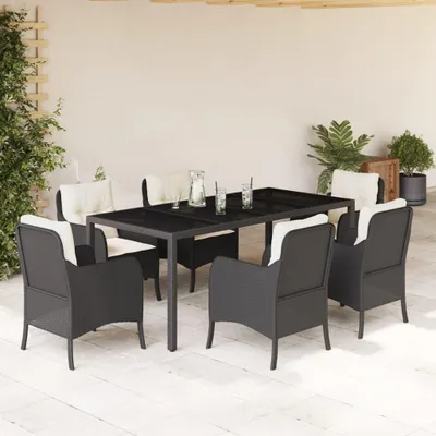 Immagine prodotto di set da pranzo da giardino 7 pezzi con cuscini in poly rattan nero